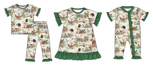 Baby Girl Short Sleeves Ducks Dogs Sibling Romper Dress Clothes Set ( Moq 5 Each Design )11.27