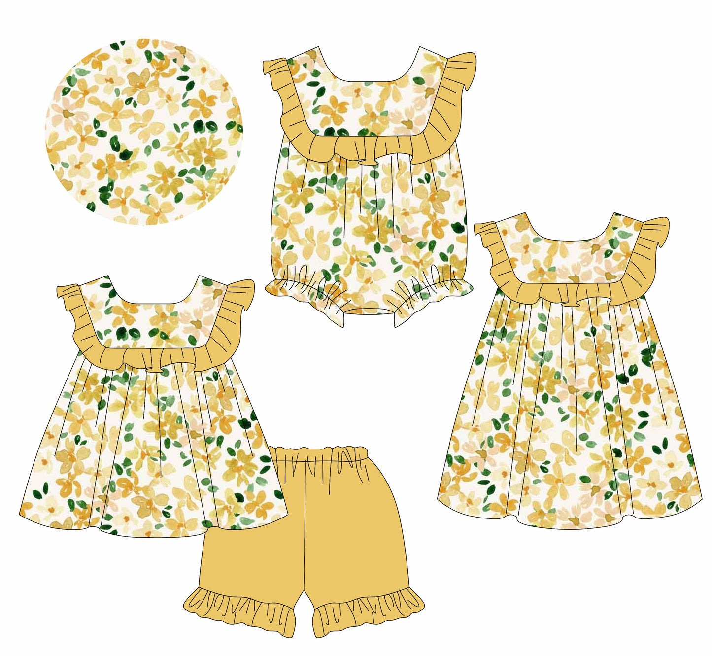 Baby Girl Flower Ruffle Kids Sibling Romper Dress Set ( Moq 5 Each Style ) 1.11