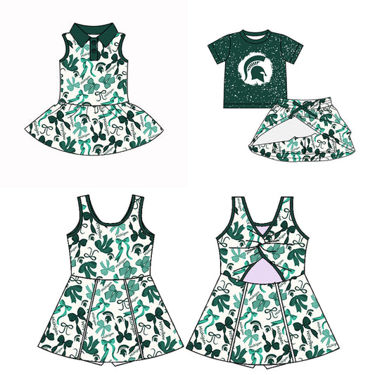 ( Moq 5 each style ) Baby Boy Girl Team Green Bows Sibling Dress Set 5.10