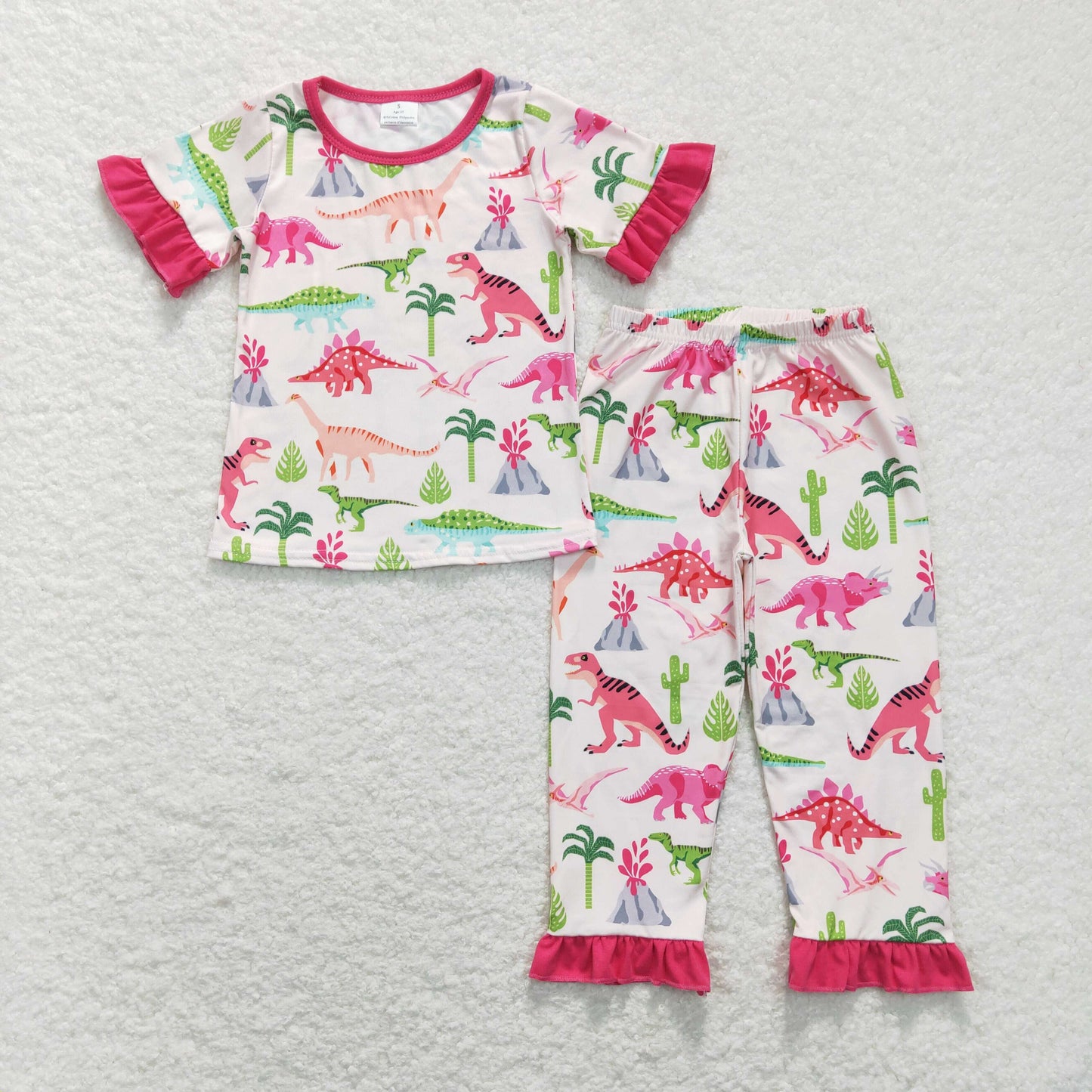 GSPO1001 Baby Girl Short Sleeves Dinosaurs Shirt Pants Set Pajamas