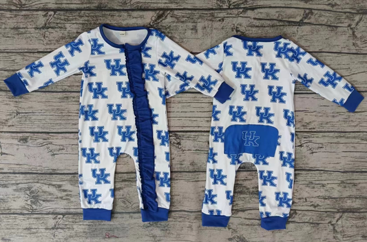 Baby Girl Long Sleeves Team Blue Zipper Romper Moq 5