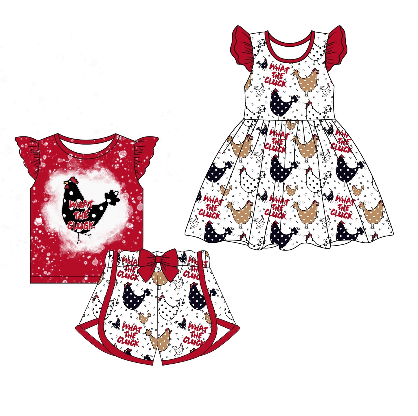 Baby Girl Short Sleeves Chicken Ruffle Sibling Dress Set ( Moq 5 Each Style ) 2.12