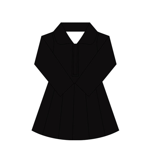 ( Moq 10 ) Baby Girl Black Long Sleeves Zipper Activity Wear Yoga Knee Length Dress