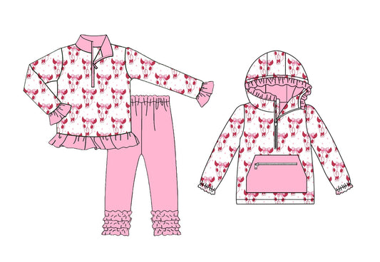 ( Moq 5 Each Style ) Baby Kids Toddler Western Bull Skull Pink Bows Sibling Shirt Set