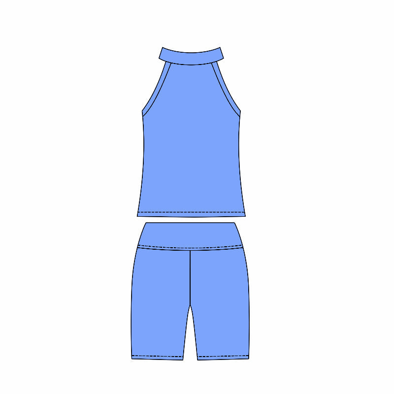 ( Moq 10 ) Baby Girl Blue Sleeveless Activity Wear Vest Tops Biking Shorts Yoga Set