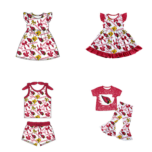 ( Moq 5 each style ) Baby Girl Toddler Team Birds Bows Sibling Green Dress Set 7.9