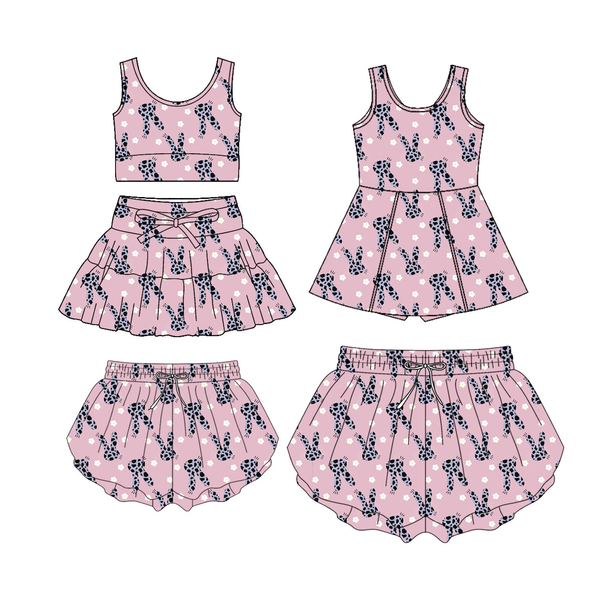 ( Moq 5 Each Style ) Baby Girl Adult Women Rabbits Sibling Mommy And Me Family Easter Shorts Dress Set