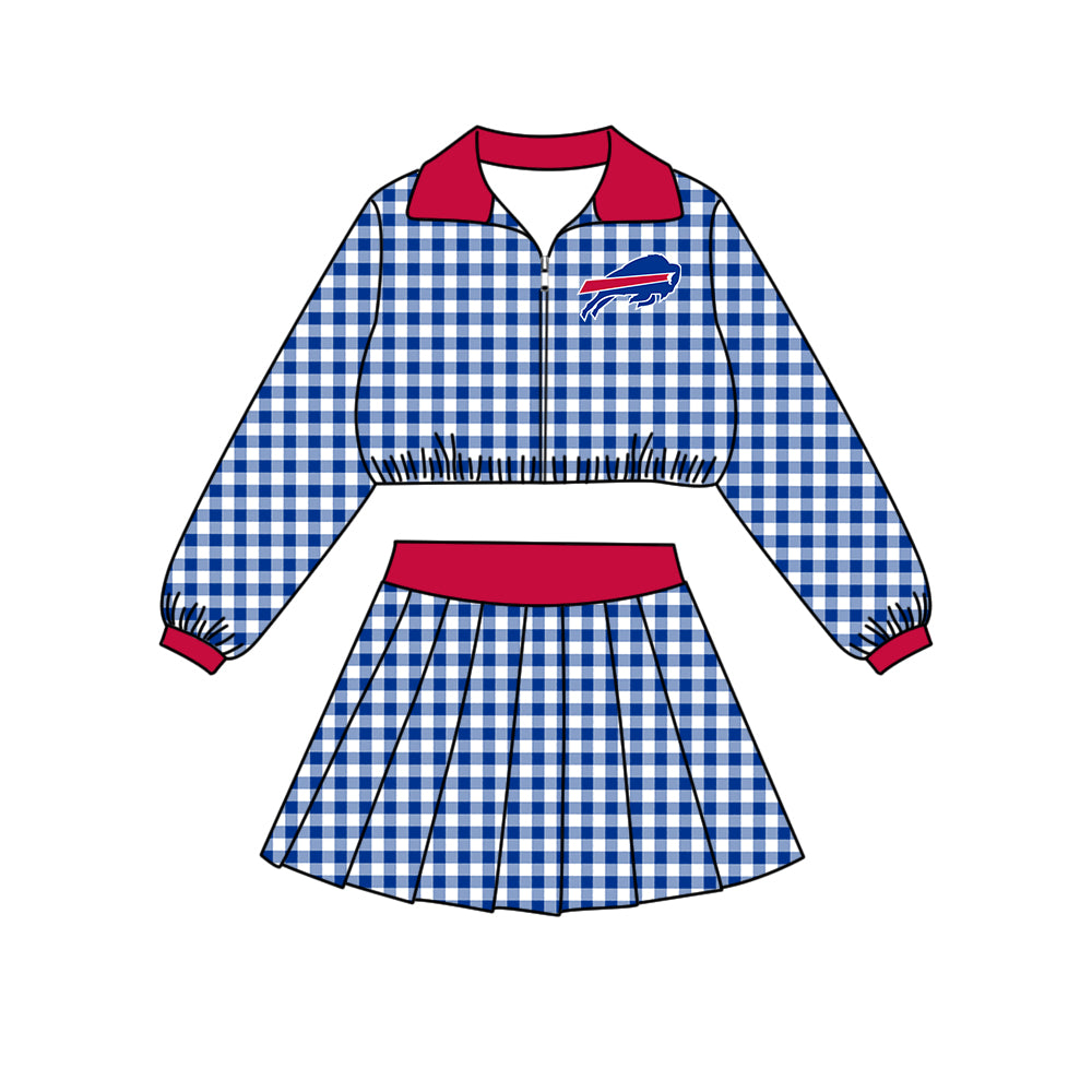 ( Moq 5 ) Baby Girls Kids Long Sleeves Plaid Zipper Tops Skirt Shorts Team Set Clothes