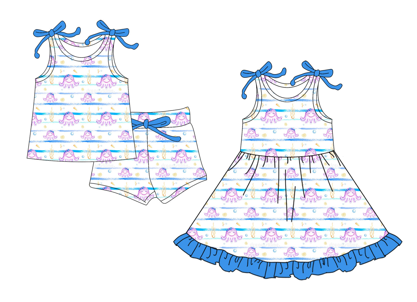 ( Moq 5 Each Style ) Baby Girls Kids Sleeveless Stripes Sibling Summer Dress Set