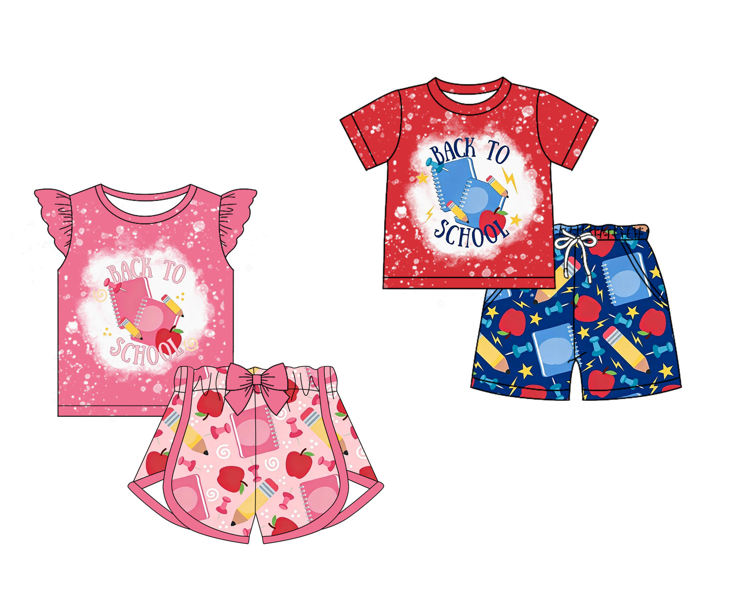 ( Moq 5 Each Style ) Sibling Baby Boys Girls Short Sleeves Shirts Shorts Back to School Sets