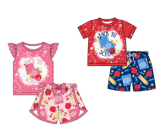 ( Moq 5 Each Style ) Sibling Baby Boys Girls Short Sleeves Shirts Shorts Back to School Sets