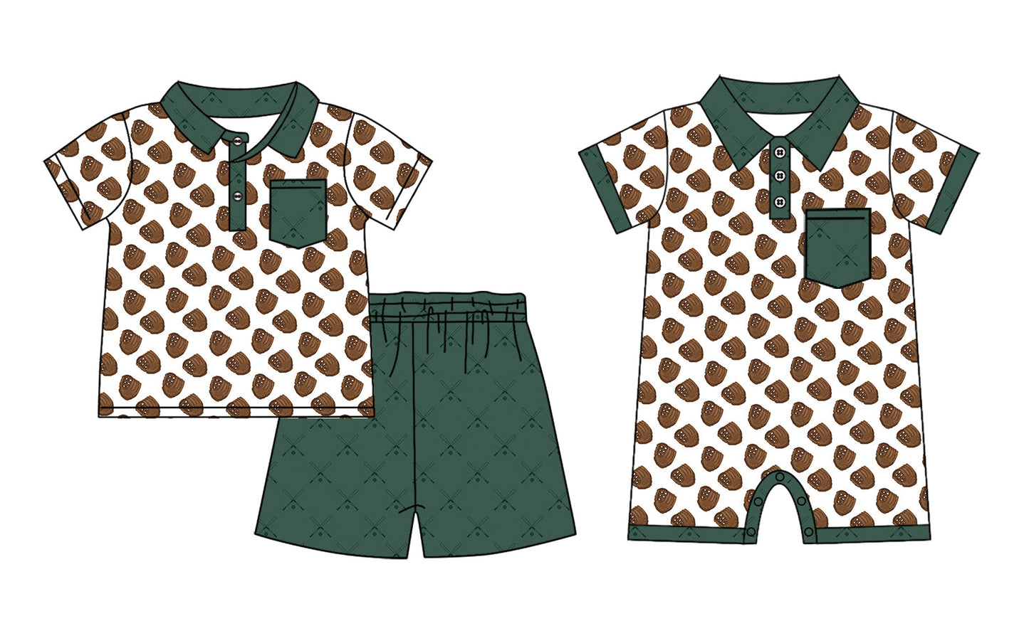 Baby Boy Short Sleeves Baseball Sibling Romper Set ( Moq 5 Each Design ) 12.10