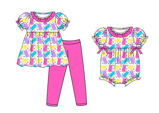 ( Moq 5 Each Style ) Baby Girls Kids Short Sleeves Rabbits Sibling Easter Romper Set