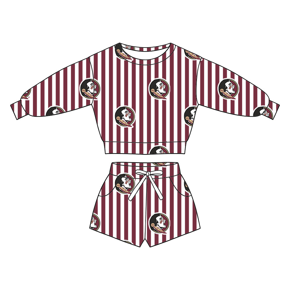 ( Moq 5 ) Baby Girls Kids Long Sleeves Shirt Pockets Shorts Team Set Clothes