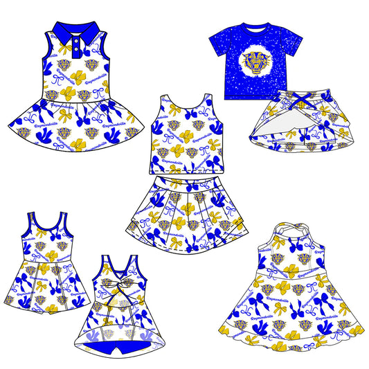 ( Moq 5 each style ) Baby Girl Toddler Team Bows Tigers Sibling Skort Dress Set 6.11