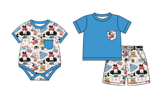 Baby Boy Short Sleeves Mouse Cartoon Sibling Romper Set ( Moq 5 Each Style ) 2.20
