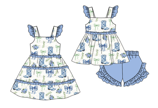 Baby Girl Short Sleeves Western Boots Bows Sibling Dress Set ( Moq 5 Each Style ) 4.2
