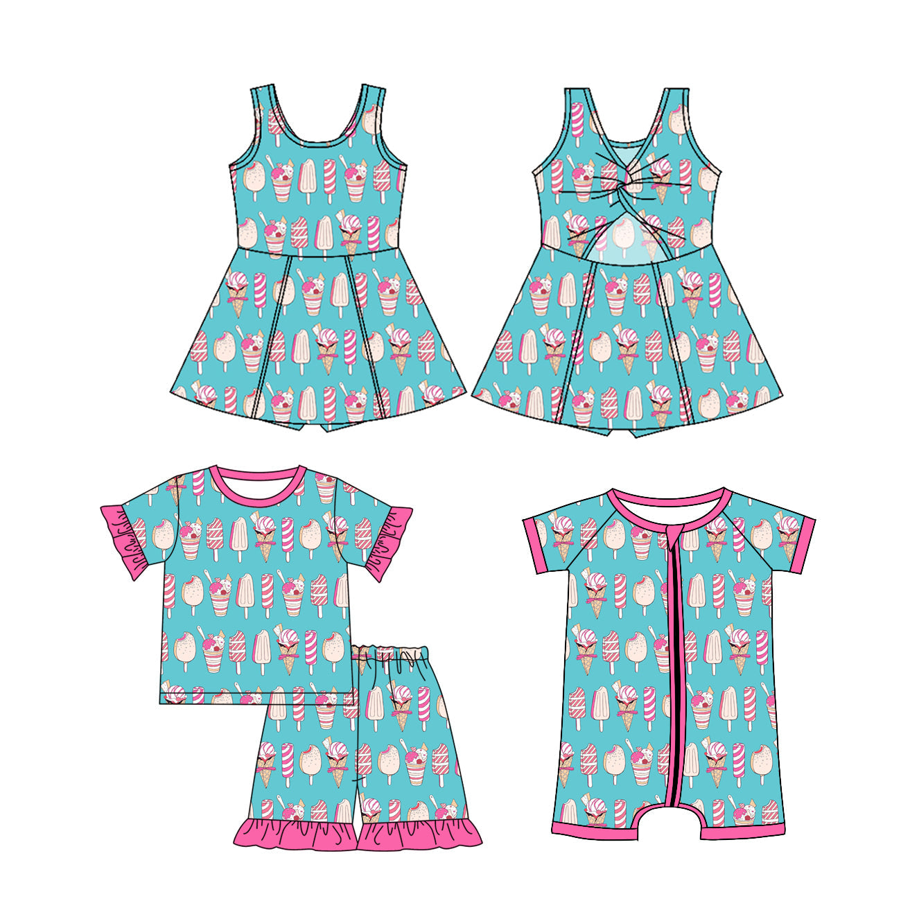 Baby Girl Popsicle Sibling Romper Dress Set ( Moq 5 Each Style ) 1.15
