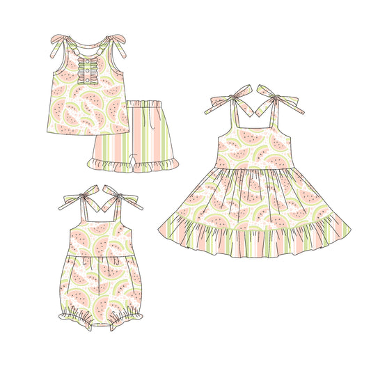 ( Moq 5 Each Style ) Baby Girl Sleeveless Watermelon Sibling Romper Dress Set 4.18