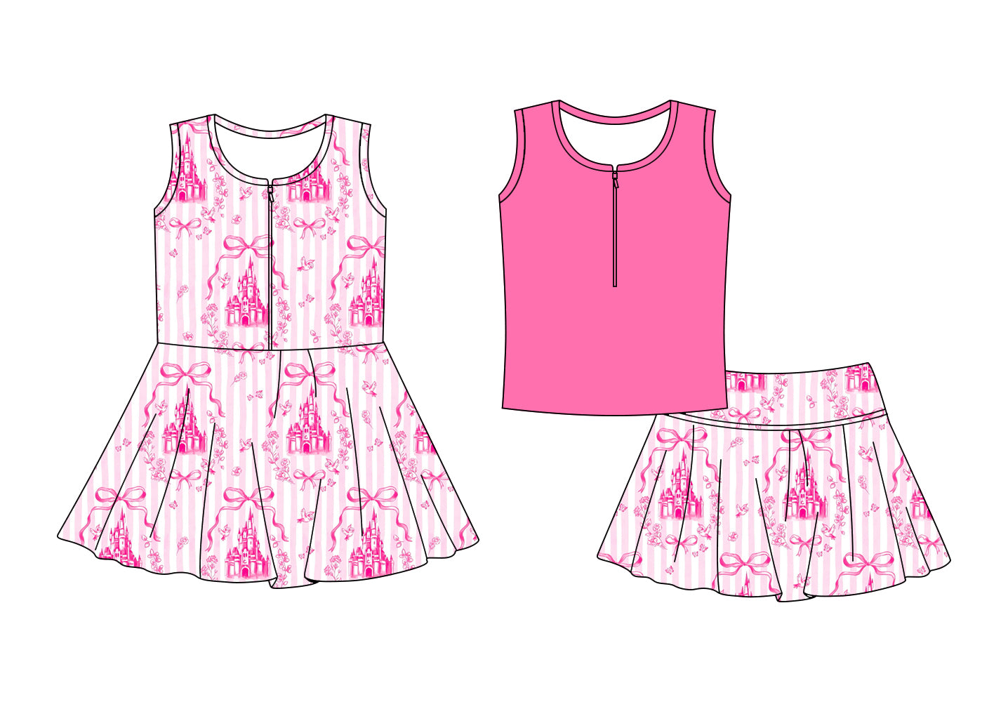 ( Moq 5 Each Style ) Baby Girls Kids Sleeveless Castles Pink Bows Sibling Summer Dress Set