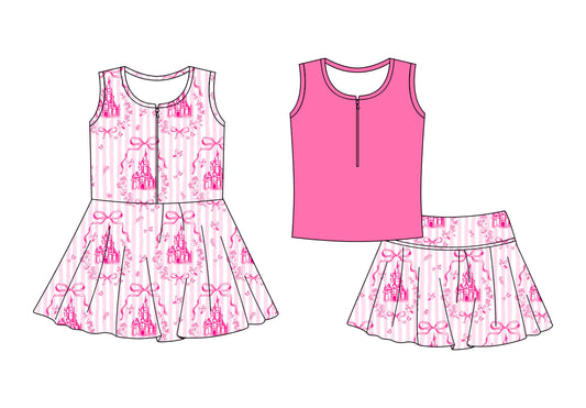( Moq 5 Each Style ) Baby Girls Kids Sleeveless Castles Pink Bows Sibling Summer Dress Set
