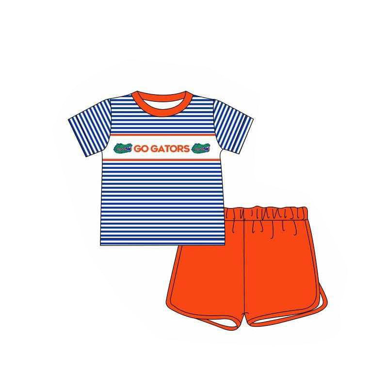 Baby Boy Short Sleeves Stripes Team Shirt Orange Short Clothes Set ( Moq 5 )