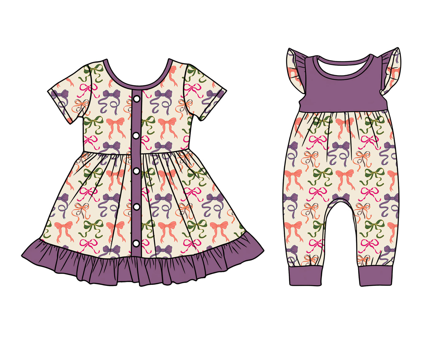 ( Moq 5 Each Style ) Sibling Baby Girls Kids Short Sleeves Halloween Bows Romper Dress Clothes