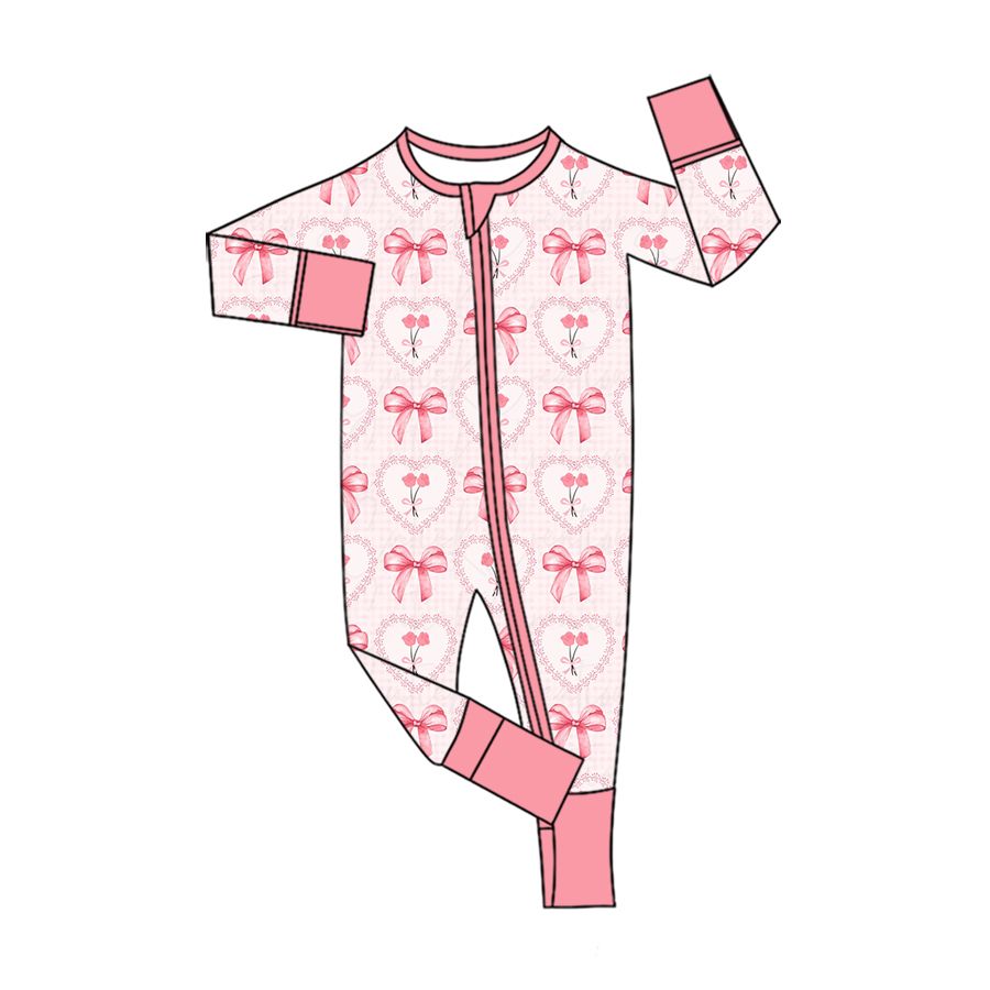 ( Moq 5 ) Preorder Baby Girls Infant Bows Flower Valentine Zipper Footie Sleeper Romper Clothes