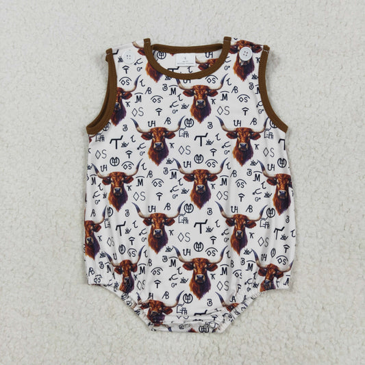Baby Boy Infant Sleeveless Western Cow Branded Bubble Romper RTS