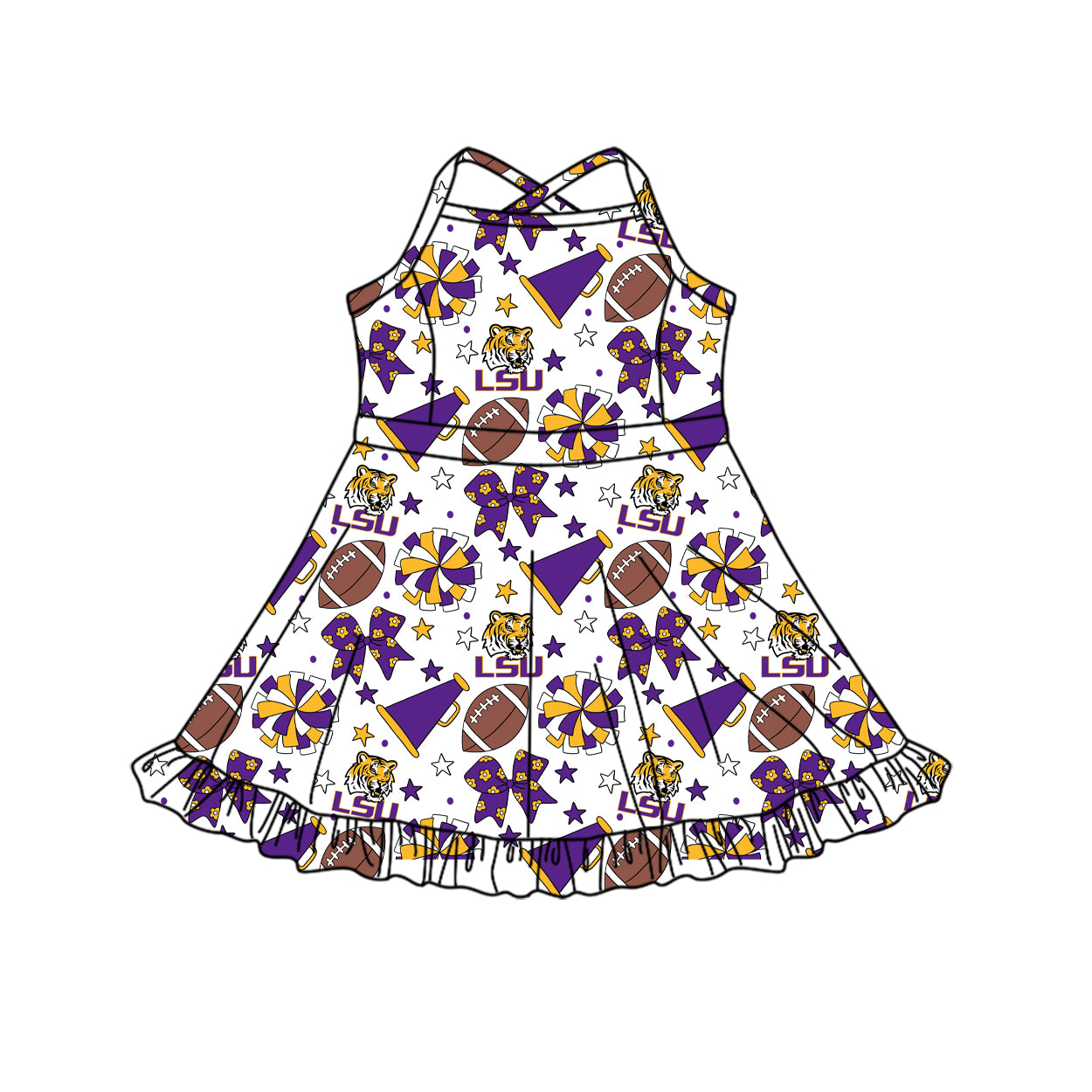 ( Moq 5 ) Baby Girls Toddler Straps Tigers Bows Cheer Football Shorts Ruffle Dress Team Clothes