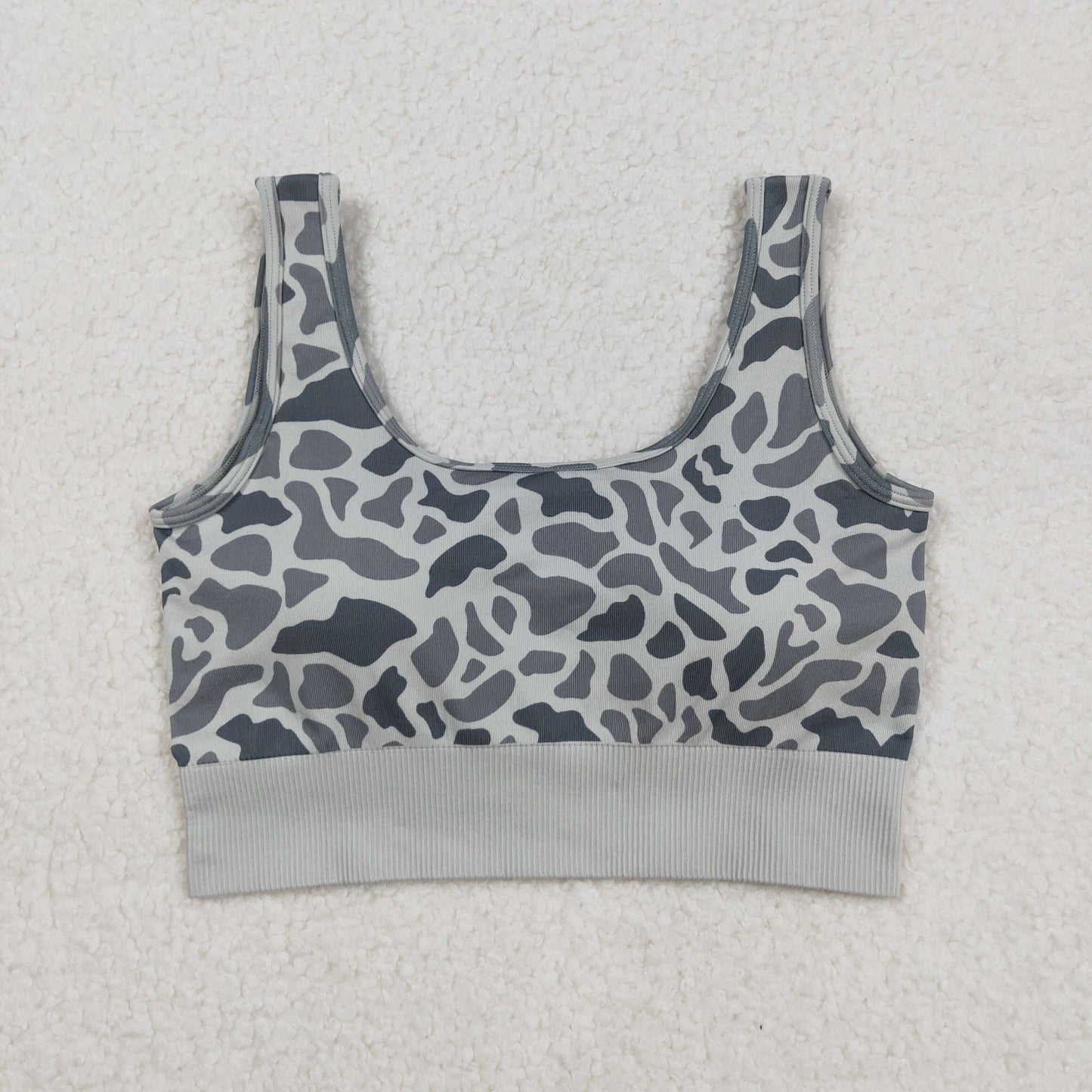 Adult Woman Sleeveless Grey Camo Knitted Yoga Tank Tops RTS