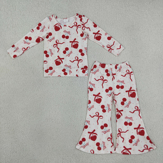 Baby Girls Kids Long Sleeves Bows Hearts Shirt Bell Pants Valentine Set Clothes RTS