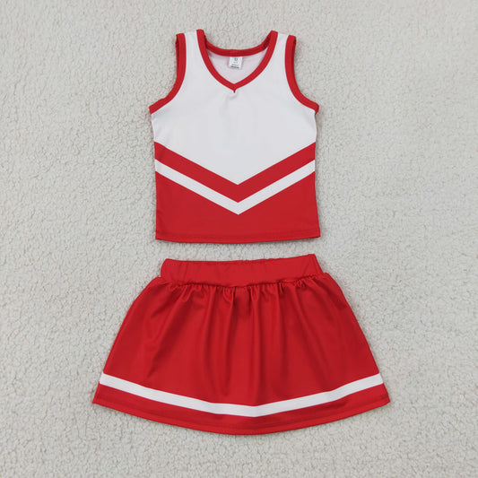 Baby Girls Kids Sleeveless Tops Red Skirt Shorts Set Yoga Active Team Clothes RTS