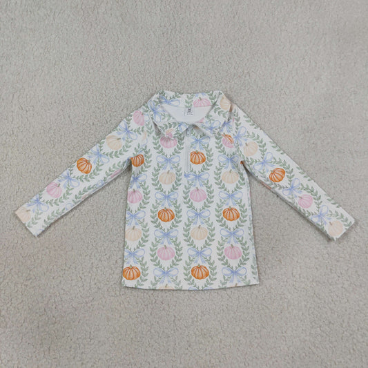 Baby Girls Kids Long Sleeves Pumpkins Bows Zipper Yoga Fall Shirt RTS