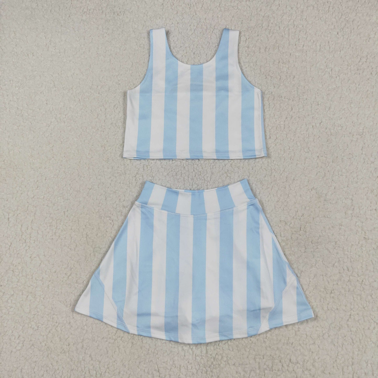 Baby Girl Sleeveless Blue Stripes Shirt Skorts Yoga Activewear Set RTS