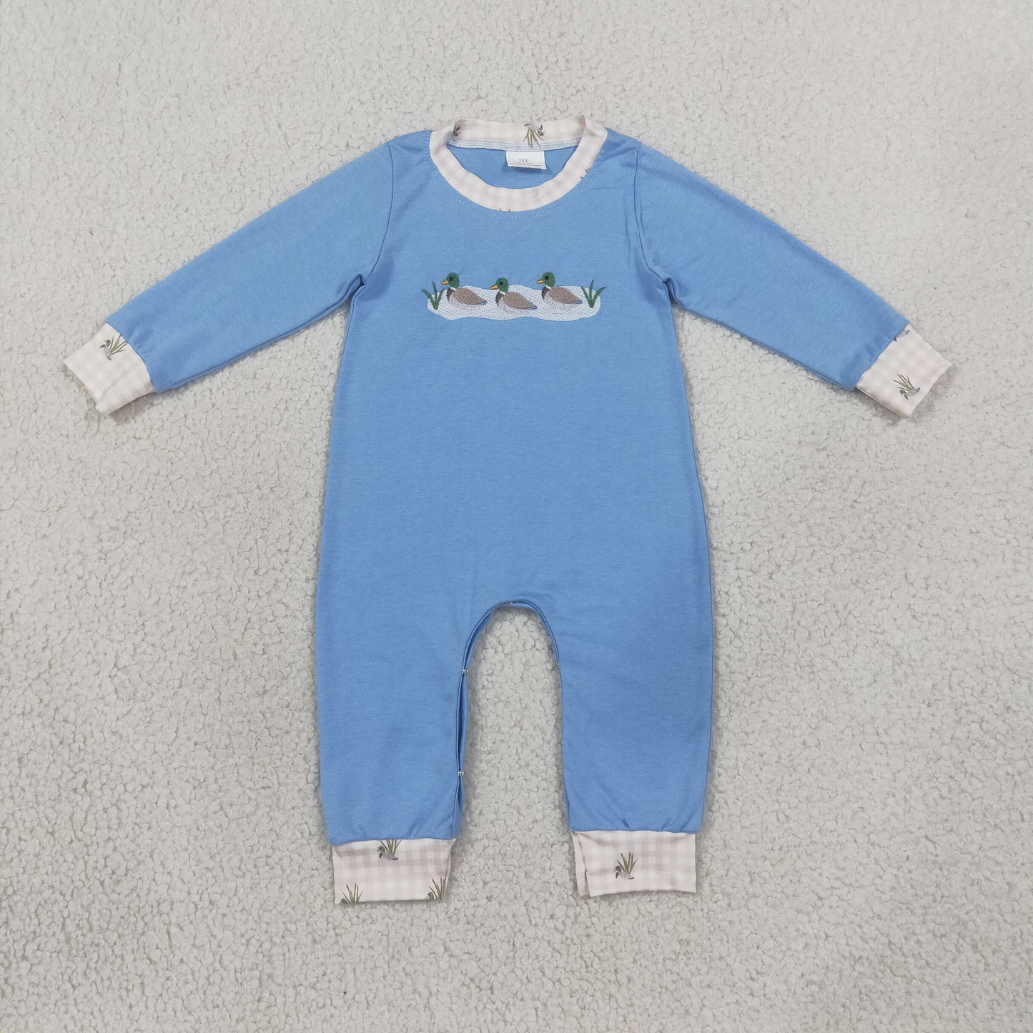 Baby Boys Infant Long Sleeves Embroidery Ducks Blue Romper Clothes RTS