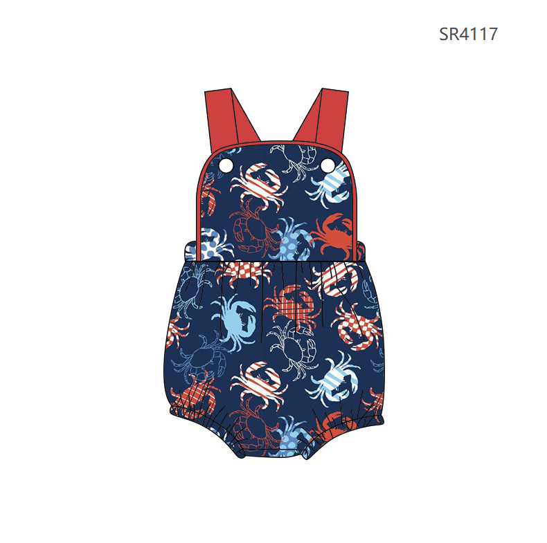 ( Moq 5 ) Preorder Baby Boys Infant Crabs 4th of July Bubble Romper