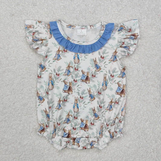 Baby Girl Infant Short Sleeves Easter Rabbits Bubble Romper