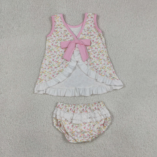 Baby Girls Kids Back Bow Floral Tops Ruffle Bummie Set Summer Clothes RTS