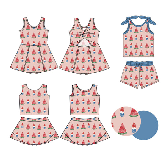 ( Moq 5 Each Style ) Baby Girls Kids Watermelon Popsicle Sibling 4th of July Dress Sets