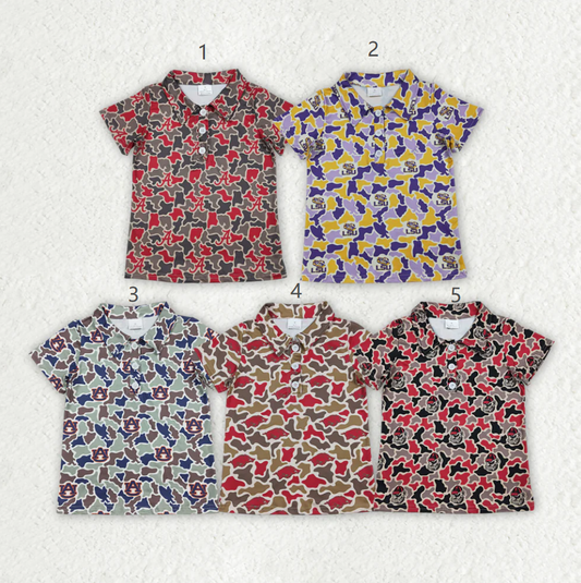 Sibling Baby Boys Kids Short Sleeves Camo Print Team Buttons Shirts Tops RTS