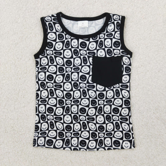 Baby Boy Sleeveless Smile Checked Pocket Shirt Tops RTS
