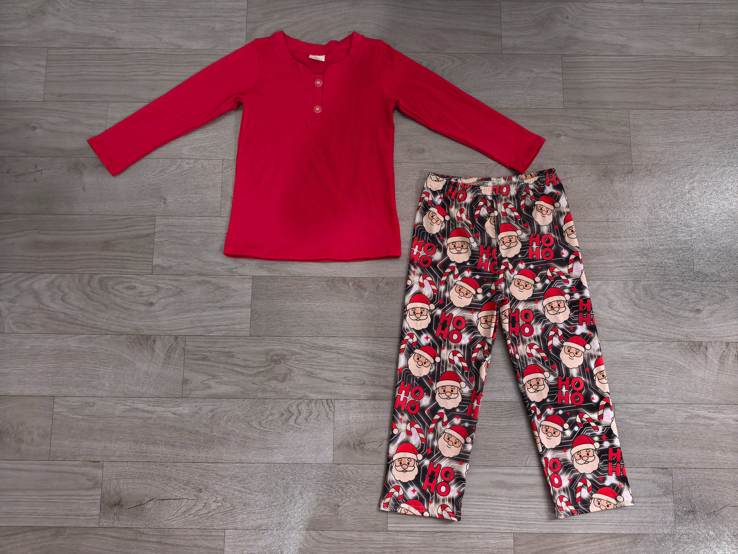 ( No moq ) Preorder Baby Boys Kids Long Sleeves Red Shirt Christmas Santa Pants Set Clothes