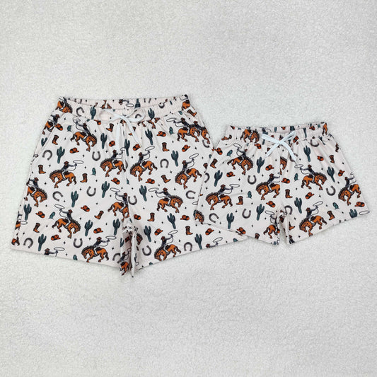 Daddy and Me Baby Boy Adult Rodeo Cactus Western Swim Trunks Shorts