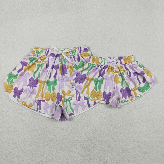 Sibling Kids Girls Adult Women Bows Shorts Yoga Active Mom and Me Mardi Gras Clothes RTS