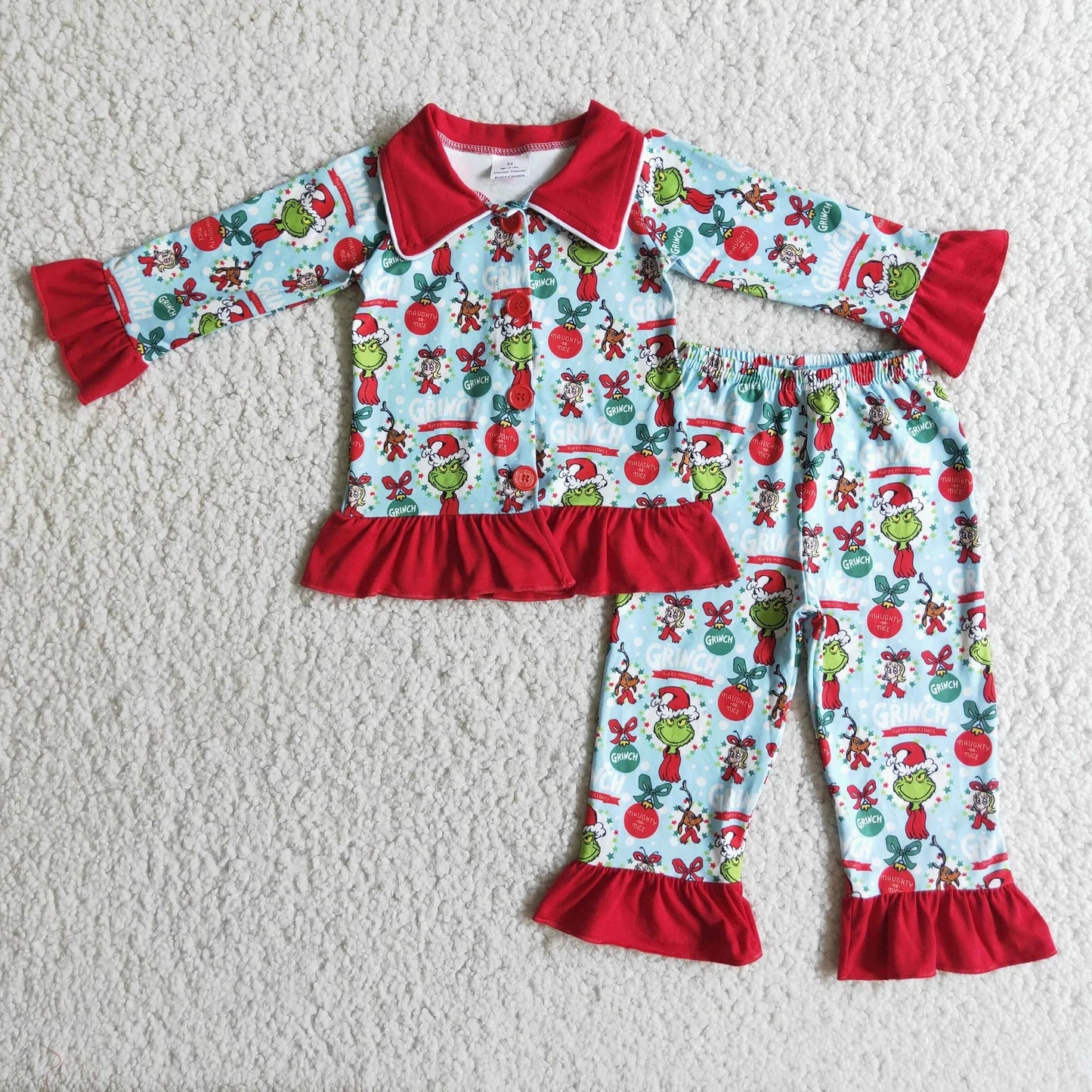 Girls Boys Long Sleeves Green Face Sibling Christmas Dress Outfit Clothes RTS