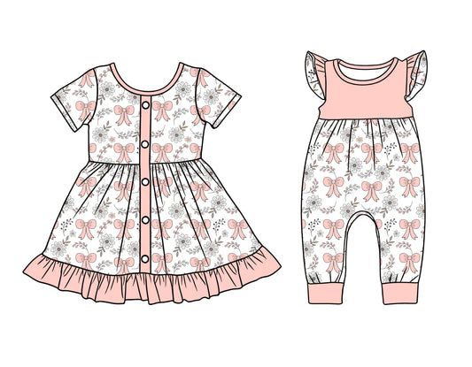 ( Moq 5 Each Style ) Sibling Baby Girls Kids Short Sleeves Bows Flower Romper Dress Clothes