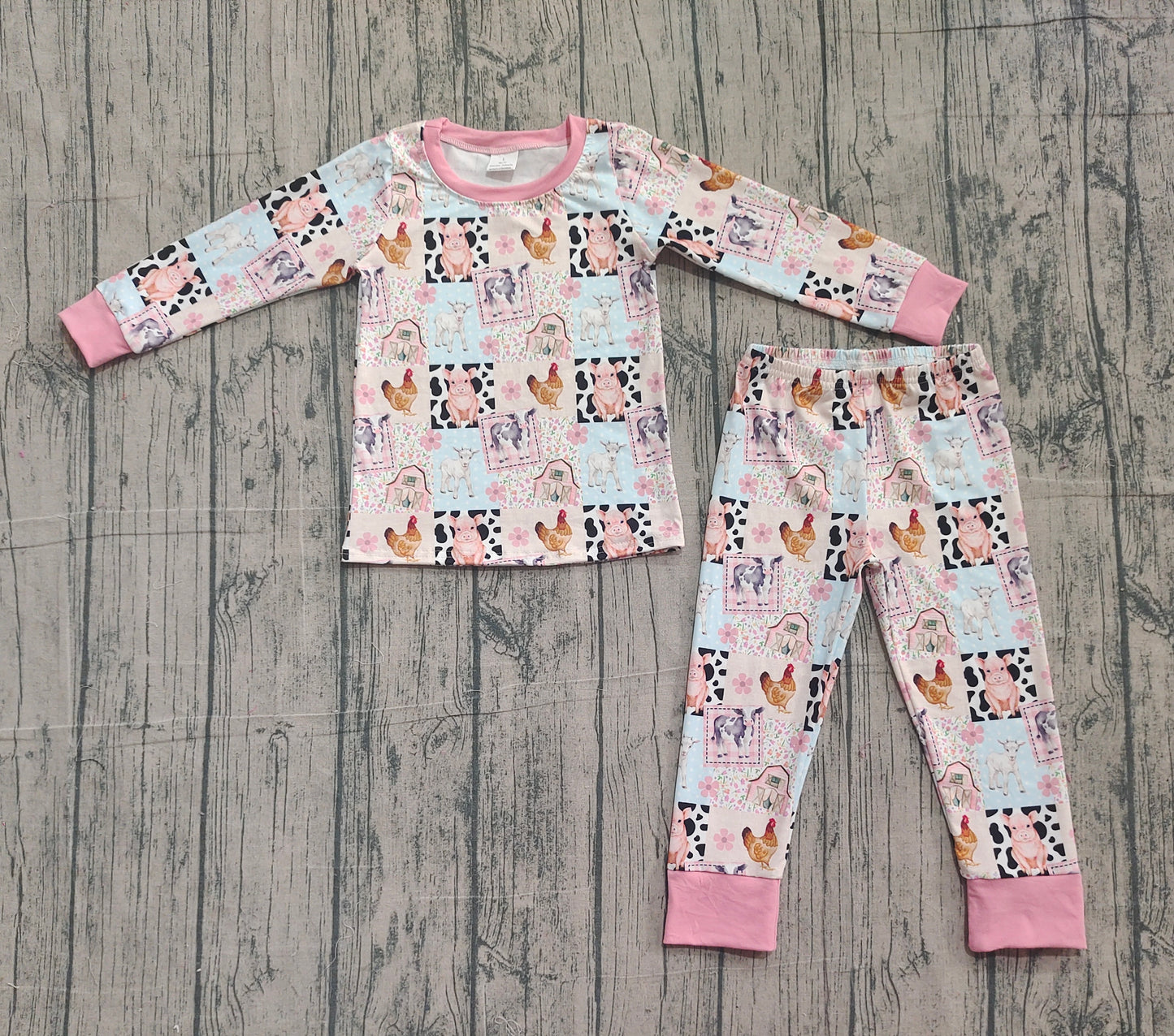 Baby Girls Kids Long Sleeves Farm Animals Flower Shirt Pants Pajamas Clothes Set RTS