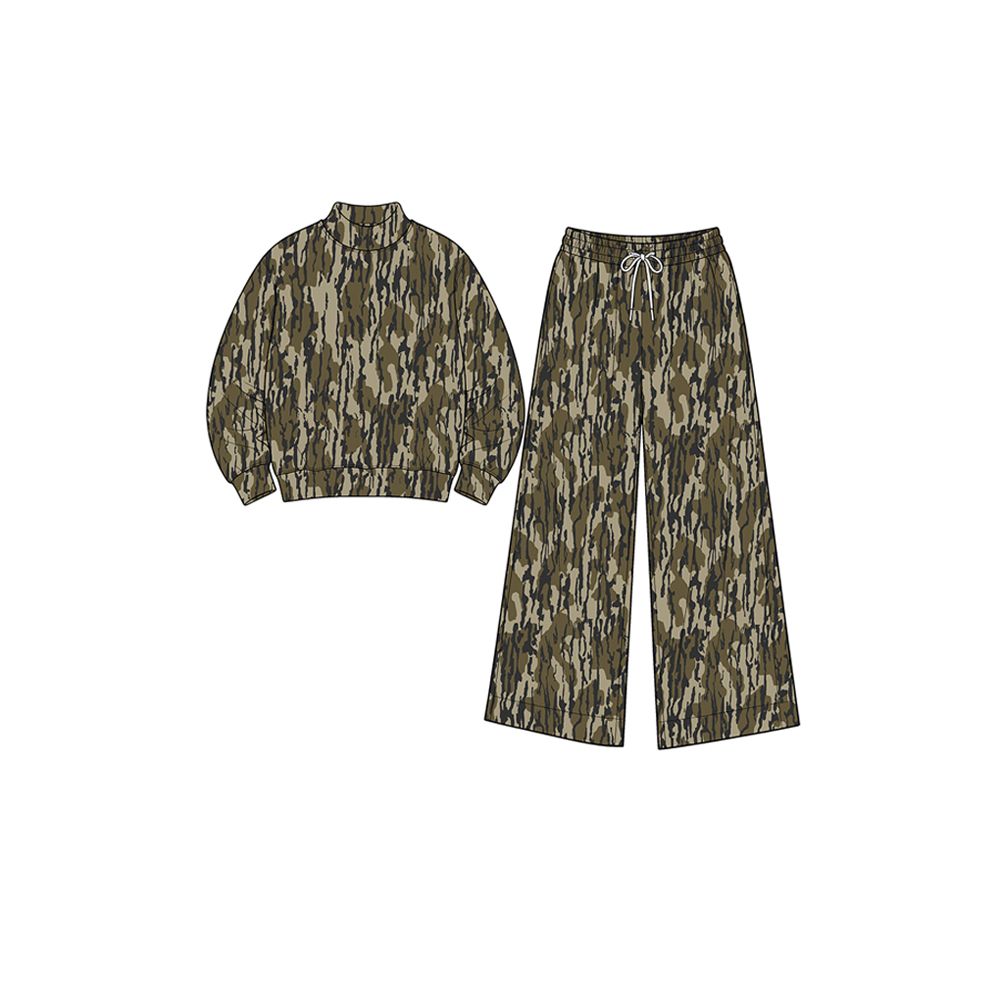 ( Moq 5 ) Preorder Baby Girls Kids Long Sleeves Olive Camo Shirt Pants Yoga Active Set Clothes