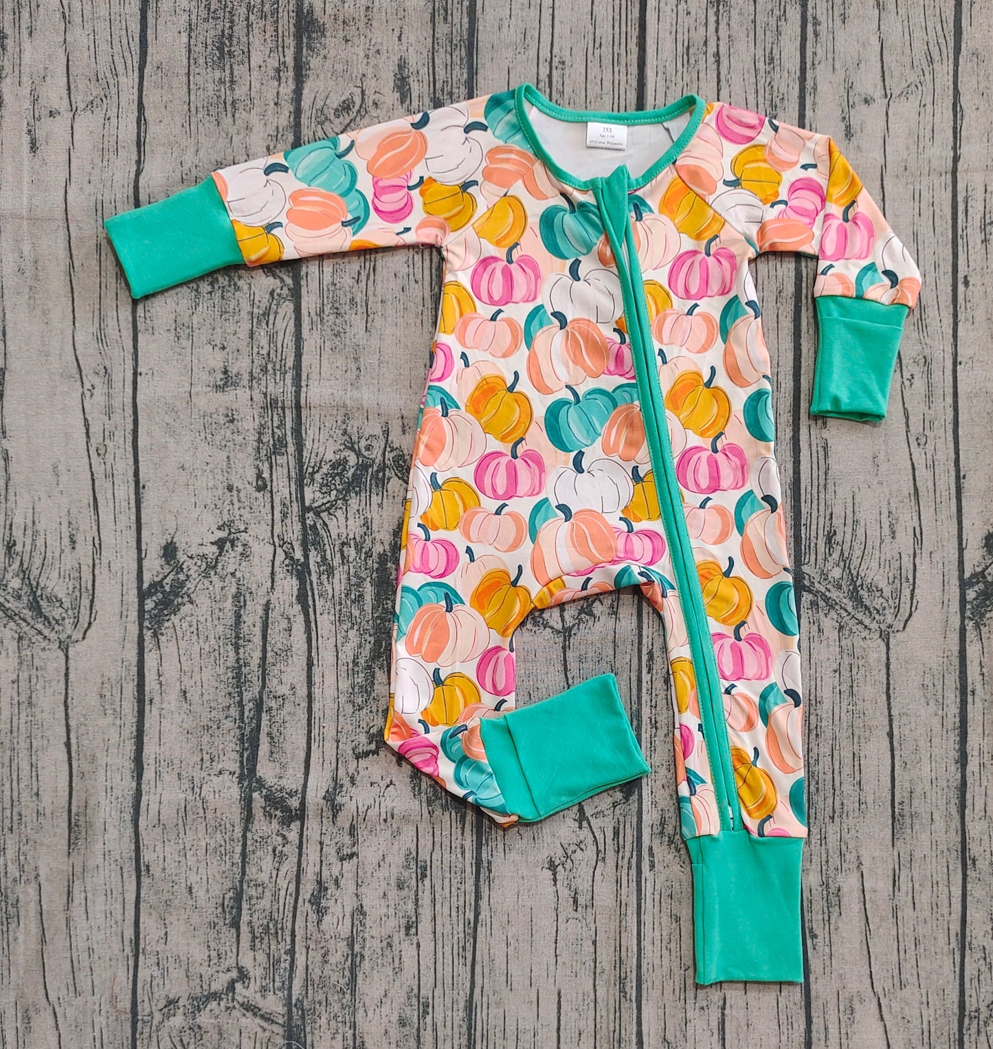 Girls Kids Infant Long Sleeves Pumpkins Zipper Fall Pajamas Romper RTS